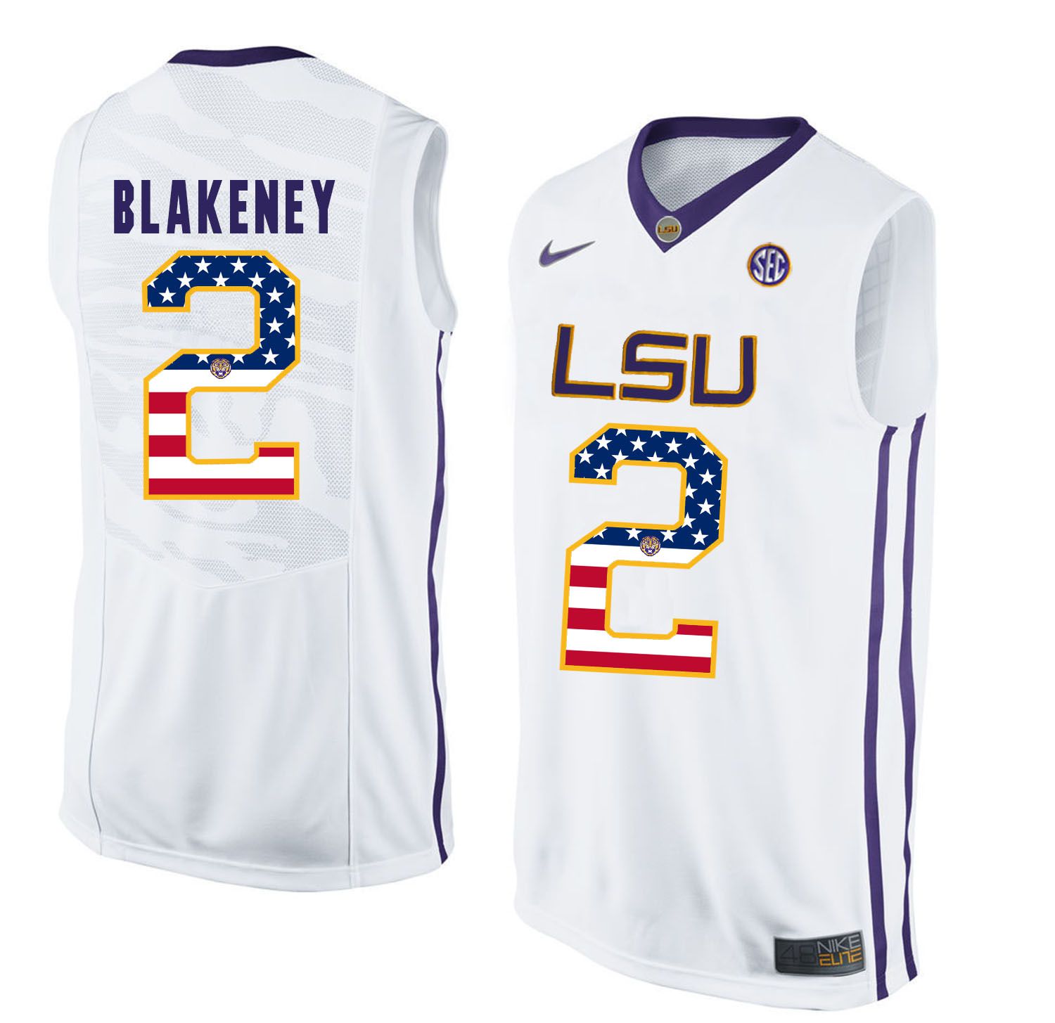 Men LSU Tigers 2 Blakeney White Flag Customized NCAA Jerseys